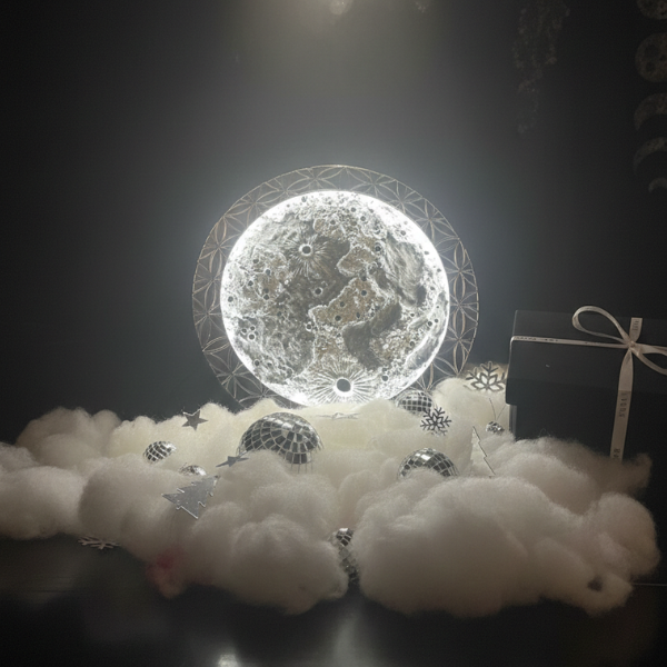 Mosaic Moon – Handcrafted Celestial Lamp (Disco & Flower of Life Editions, 35cm/70cm)