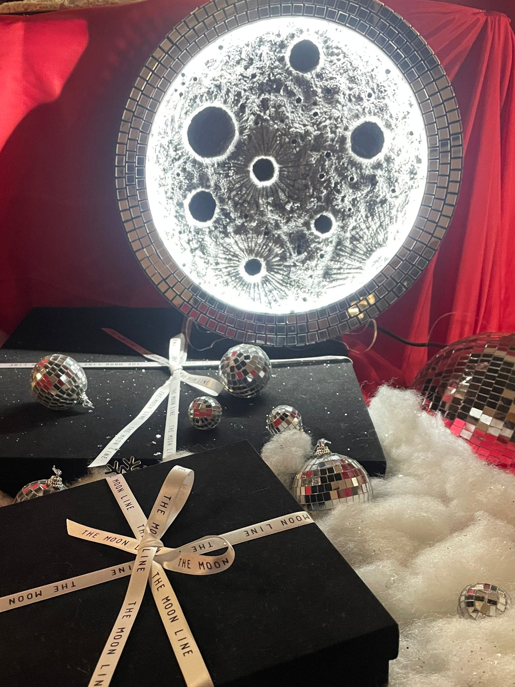 Mosaic Moon – Handcrafted Celestial Lamp (Disco & Flower of Life Editions, 35cm/70cm)