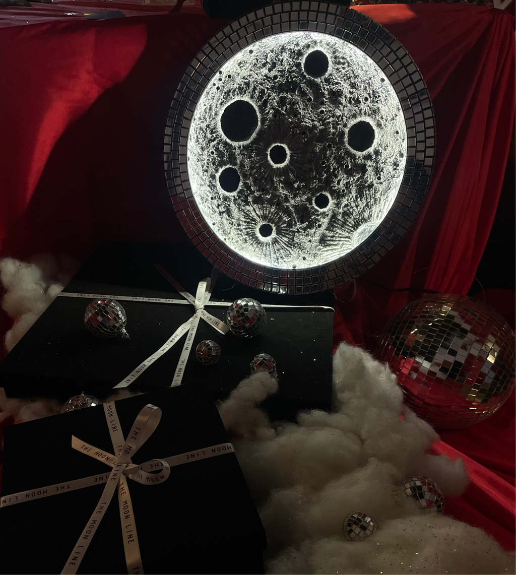 Mosaic Moon – Handcrafted Celestial Lamp (Disco & Flower of Life Editions, 35cm/70cm)