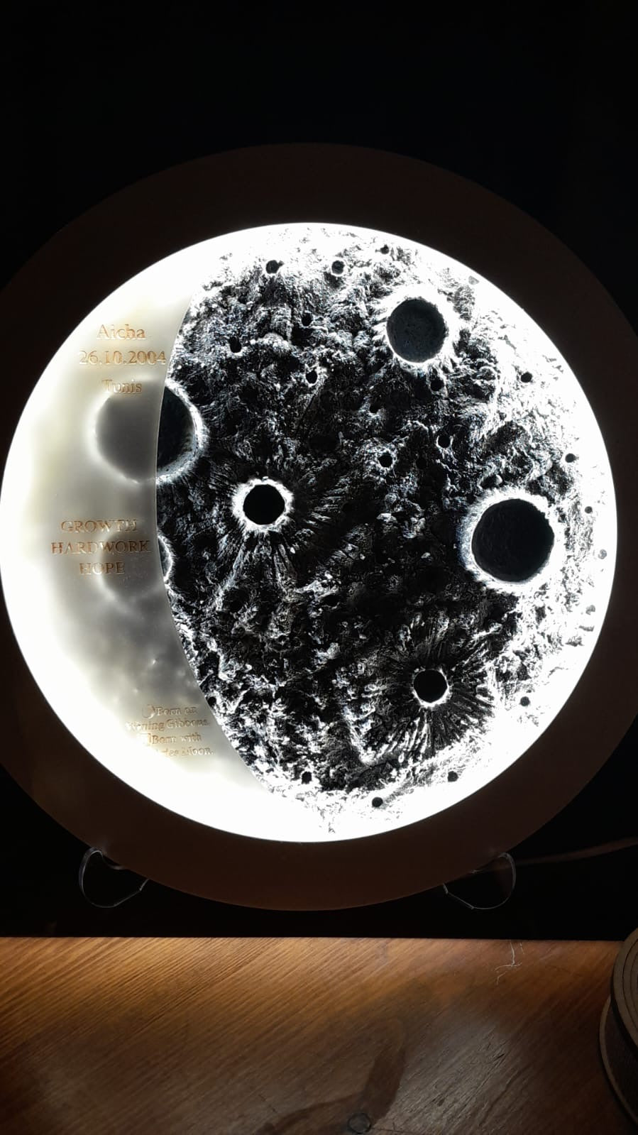 My Moon – Custom Lamp with Your Lunar Phase & Profile (35cm)