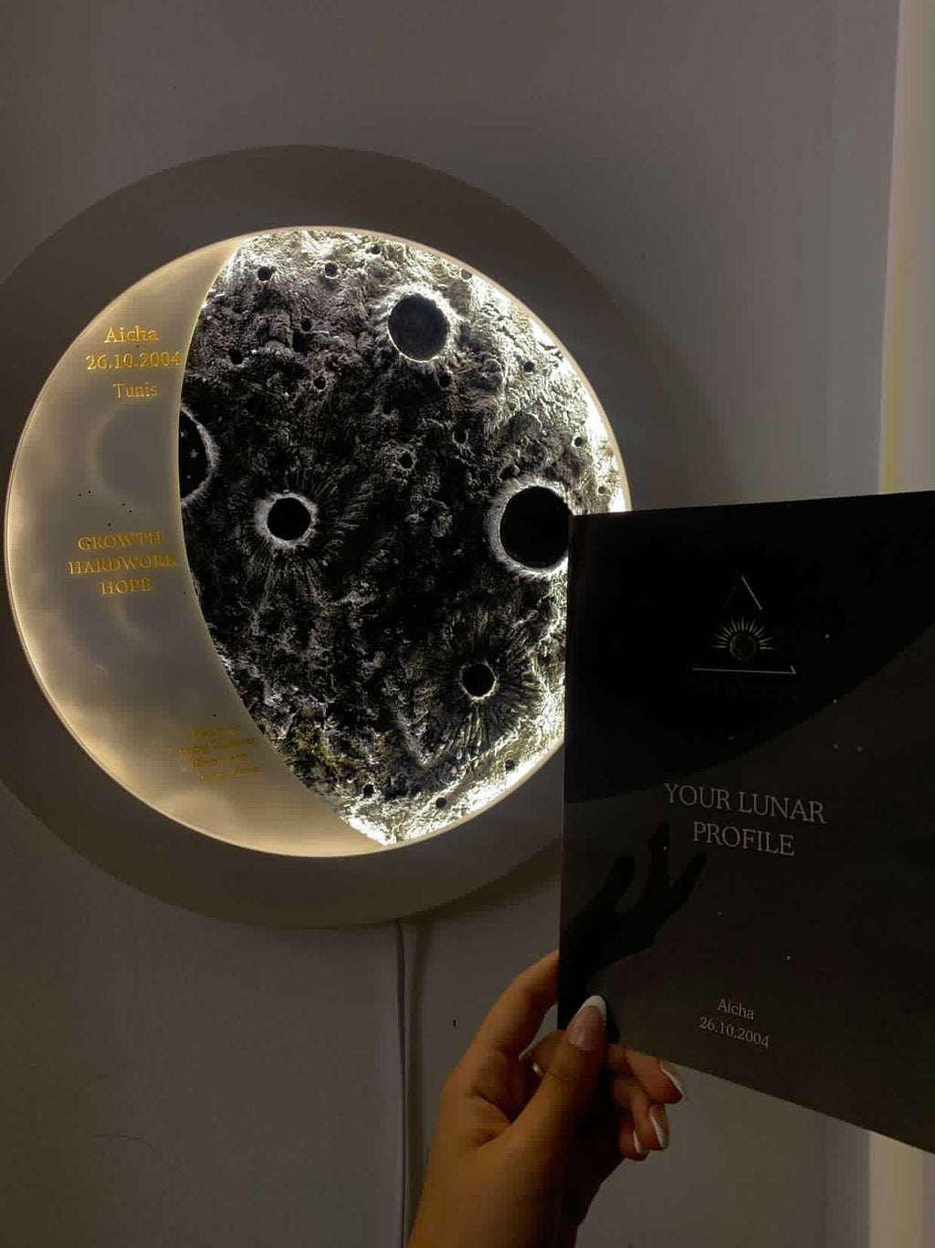 My Moon – Custom Lamp with Your Lunar Phase & Profile (35cm)